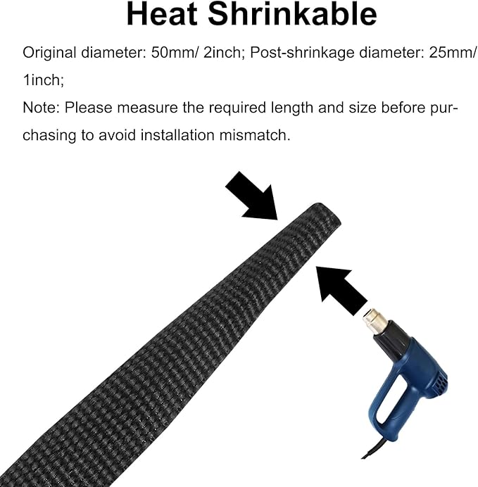 MECCANIXITY Braided Cable Sleeves Heat Shrinkable Fabric Sleeving, 2" 16ft Black 2:1 Ratio Heat Shrinkable Cord Protector for Harness Cable, Network Cable Protection, Cable Management