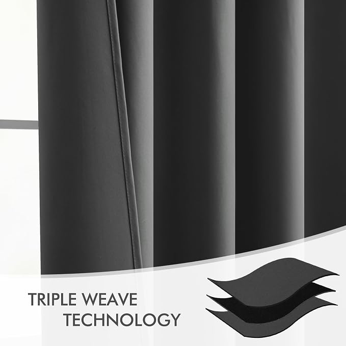 MIULEE Grey Back Tab Blackout Curtains 52x72 Inches Long 2 Panels Set | Rod - Image 7