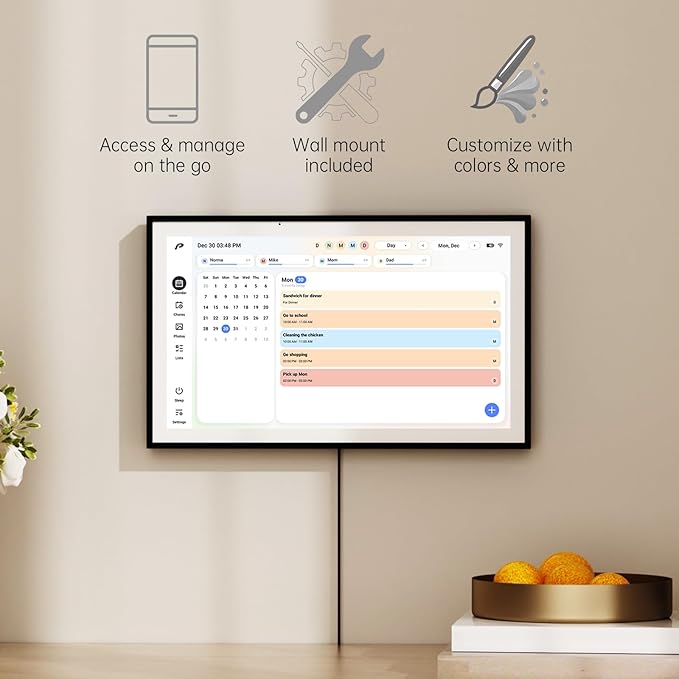 Digital Calendar, 15.6 inch Wall Planner & Chore Chart, Rechargeable Full HD Touchscreen Display, Portable Smart Family Organizer, Event Planner, Desk and Wall mountable, Perfect for Family Schedules - Wall Mount Included No Subscription
