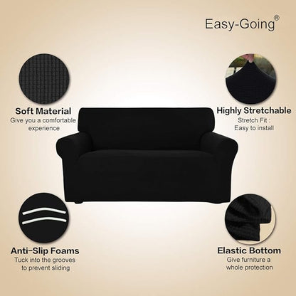 Easy-Going Stretch Oversized Sofa Slipcover 1-Piece Sofa Cover Furniture Protector Couch Soft with Elastic Bottom for Kids, Polyester Spandex Jacquard Fabric Small Checks Black