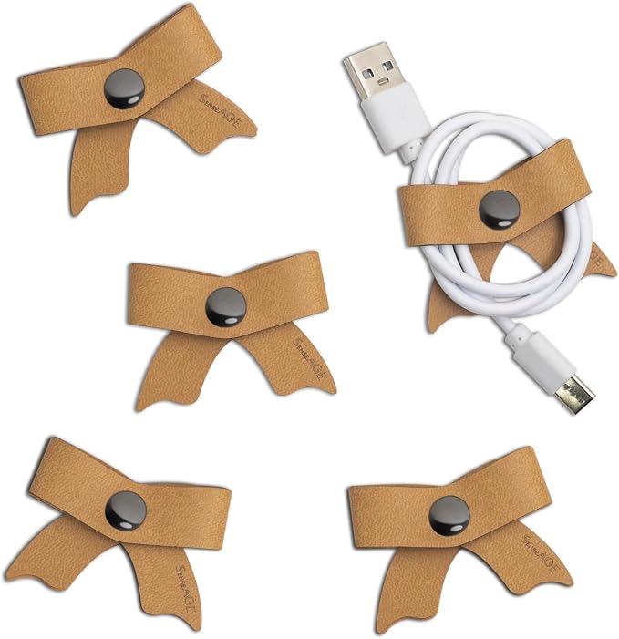 5 Pack Cord Organizer, Bow Cord Keeper, Cable Organizer USB Holder, Leather by SenseAGE