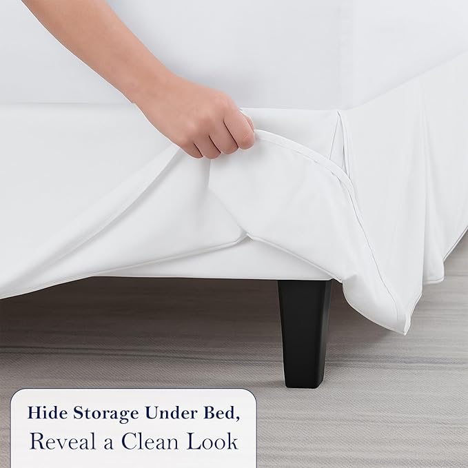 Luxury Pleated Bed Skirt, 14 Inch Tailored Drop Bed Skirt, Soft Double Brushed Premium Microfiber Bed Skirt, Easy Fit Bed Skirt, Fade & Wrinkle Resistant, Box Pleated Queen Size Bedskirts - White