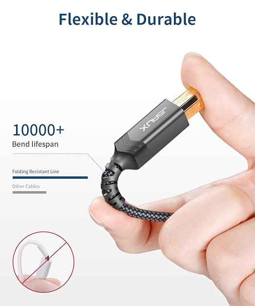 JSAUX USB 3.0 Printer Cable, Type A Male to B 3.0 Male (6.6ft/2M) USB 3.0 Type B Upstream Cord Nylon Braided Compatible with Docking Station, External Hard Drivers, Scanner, Printer and More(Grey)