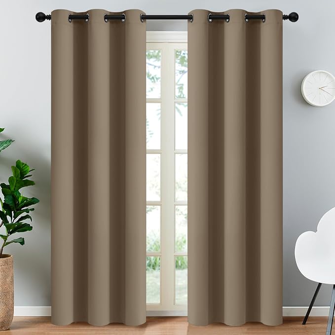 Yakamok Blackout Curtains 38x84 inch Khaki Thermal Drapes-Bedroom | 2 panels by Yakamok