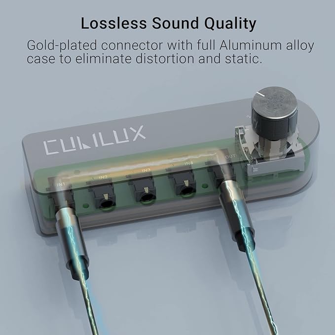 Cubilux Bidirectional 3.5mm Audio Switcher (1-in to 4-Out / 4-in to 1-Out), Stereo 1/8” Aux Selector Box for Speaker Headphones/Earphones, Audio Switch for Laptop Computer Smartphone Tablet