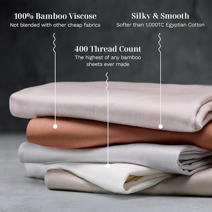 LUXOME Luxury Sheet Set | 100% Rayon (Viscose) from Bamboo | Split King - Dune | Deep Pockets | 5-Piece Set (2 Fitted, Flat, 2 Pillowcases)