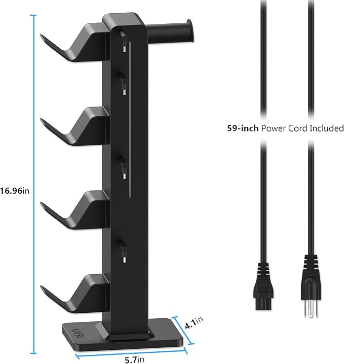 KAFRI RGB Gaming Headphone Stand with 8 Light Modes, Controller Holder for Desk - with Retractable Charger Cable - 2 Outlet Power & 4 Type-C Charging Port for PC Gamer Accessories(Black)