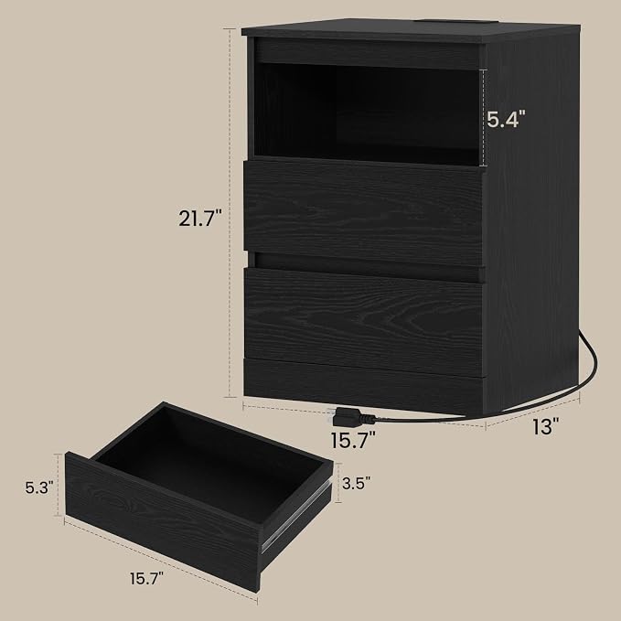 Nightstands Set of 2 with Charging Station, LED Lights and Drawer, Sofa Side - Image 3