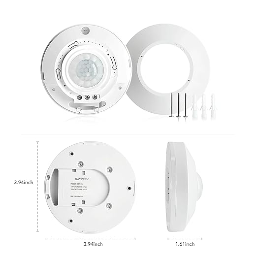 RAYZEEK DC 12/24V 10A Low Voltage Ceiling Sensor Pir Occupancy Motion Detector,360 Motion Sensor,8-12M High Sensitive Ceiling Motion Sensor Switch, Commercial/Industrial Grade, White