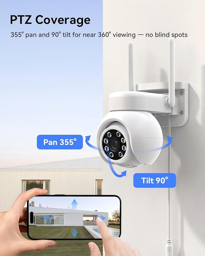VORGUT Wireless Security Camera System with 10" LCD Monitor, 2PCS 3MP PTZ Outdoor Camera for Home Surveillance, 10CH NVR with 500G HDD,Auto Tracking,Human Detection,Color Night Vision,No Monthly Fee