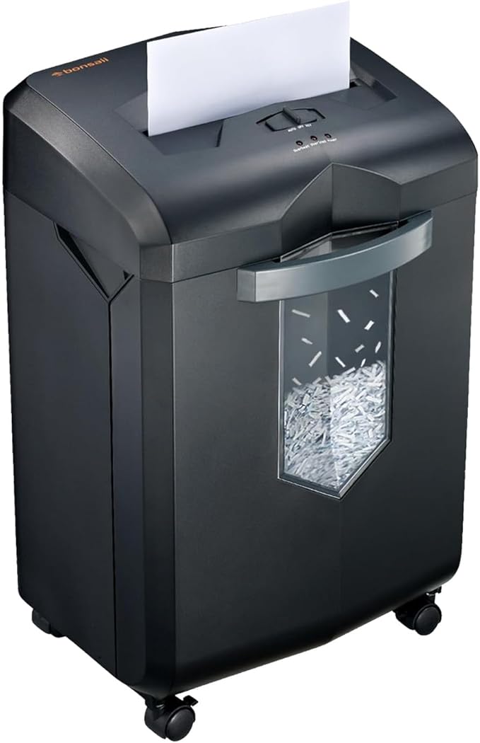 Bonsaii Heavy Duty Paper Shredder, 16 - Sheet, Micro - Cut Office Shredder, 60 - Minute Continuous Running time, Commercial Grade, 6 - Gallon Pull - Out Basket, High - Security P - 4 Level Protection