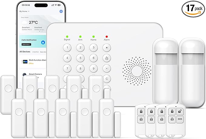 Hapippofa Wireless Home Security System WiFi/4G Home Alarm System with Phone APP Alert | Voice Control | No Subscription Fees | 24/7 Monitoring | Alexa Compatible