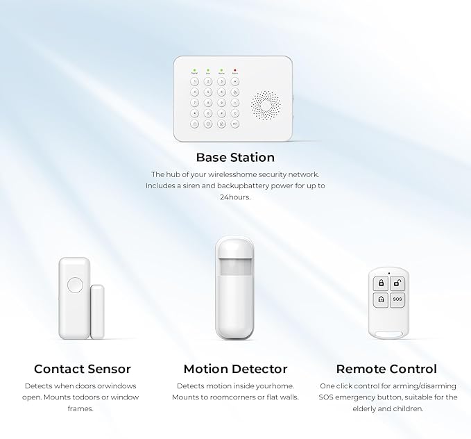Hapippofa Wireless Home Security System WiFi/4G Home Alarm System with Phone APP Alert | Voice Control | No Subscription Fees | 24/7 Monitoring | Alexa Compatible