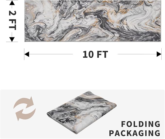 2x10 Runner Rug for Hallways Kitchen Modern Abstract Washable Runner Rug Blue Soft Non Slip Marble Carpet Runner for Laundry Entryway Bedroom Bathroom