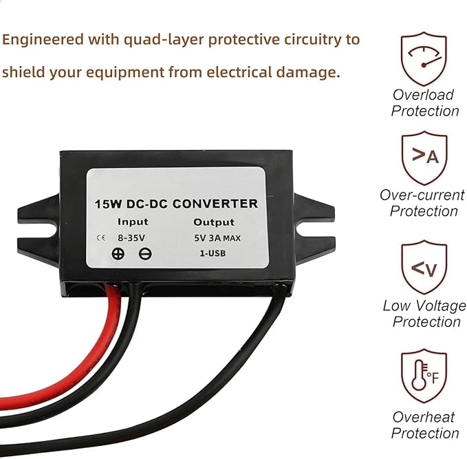 2-Pack Waterproof IP68 DC-DC Buck Converter,12V/24V to 5V 3A Step Down Voltage Regulator with USB-A Charger Ports,Overload Protection for Car, Truck, Dash Cam, GPS, Phone