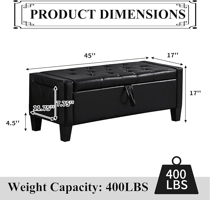 Modern Storage Ottoman Bench, PU Leather Upholstered End of Bed Bench - Image 2