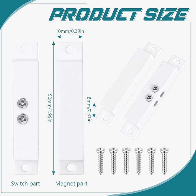 Tellegloww 20 Sets NC Wired Surface Mounted Alarm Magnetic Door Contact Sensor Door Window Reed Switch Sensor with Double Side Tape for Security