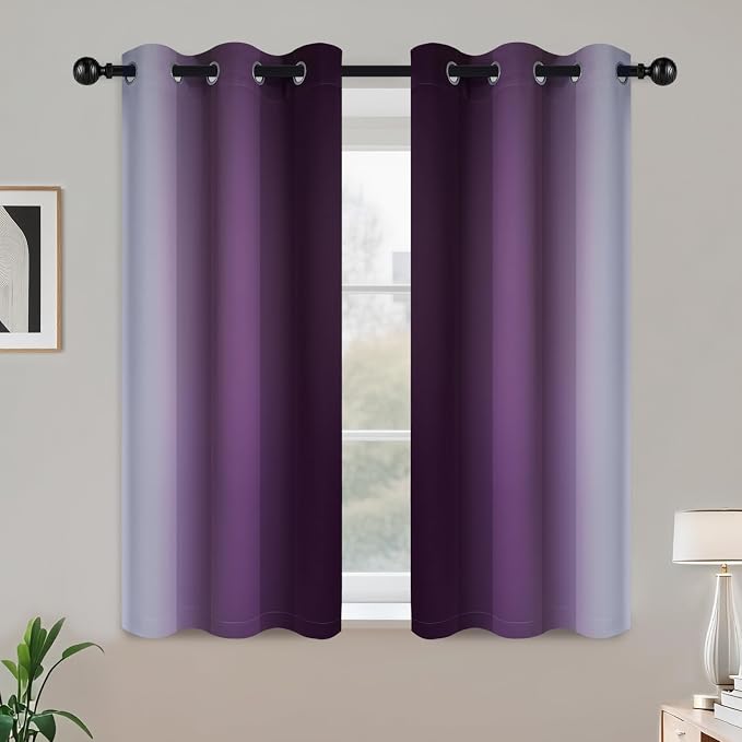 COSVIYA Grommet Room Darkening Ombre Purple Curtains W42xL45 inch | Purple and - Image 2