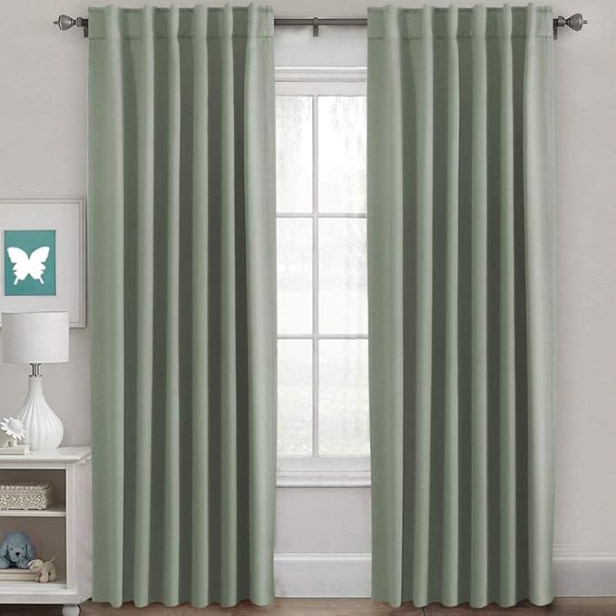 H.VERSAILTEX Back Tab Sage Green Curtains 90 Inch Long by HVERSAILTEX