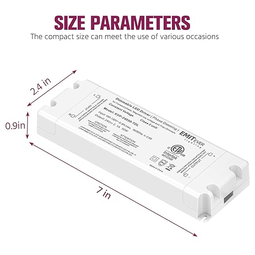 EMITEVER 50W Triac Dimmable Driver,Power Supply,AC 120V to DC 24V Transformer,Compatible with Lutron and Leviton Dimmers,for LED Lighting,Class 2,ETL Certified