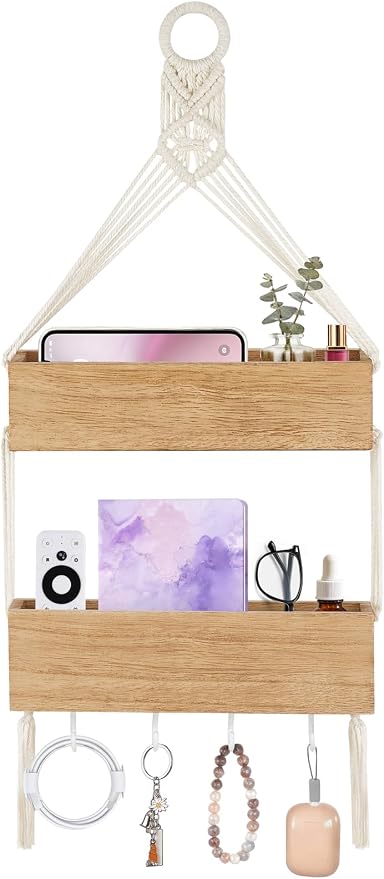 Mkono Macrame Wall Hanging Bedside Shelf Organizer Teen Girls Room Decor | Boho by Mkono