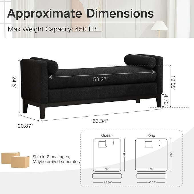 66.34" End of Bed King Size Bench Boucle - Image 2