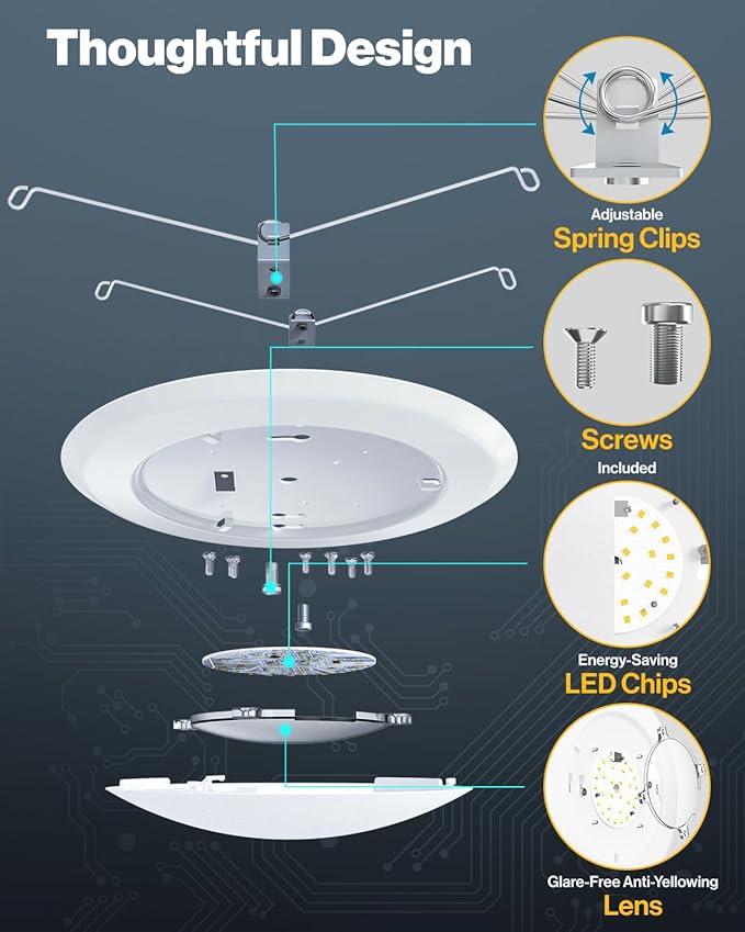 Sunco 48 Pack LED Disc Lights Ceiling 6 Inch, Flush Mount Disk Light, Recessed Can Lighting, 1050 LM, 15W (75W Equivalent), 5000K Daylight, Dimmable, Damp Rated ETL.