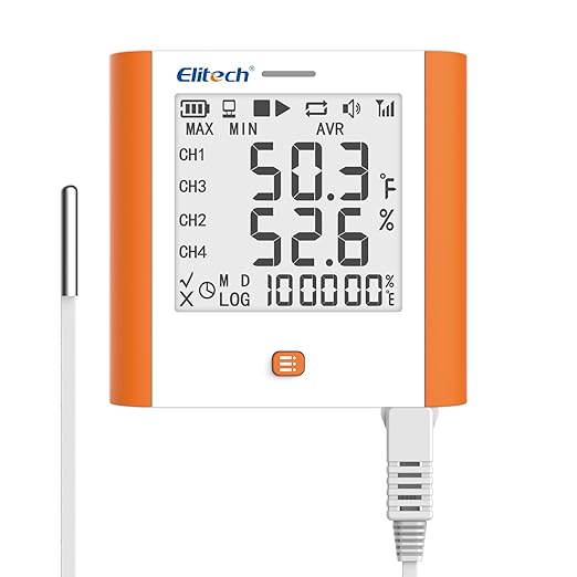 Elitech Digital Temperature Humidity Data Logger Medical Refrigerator Thermometer Vaccine Fridge Temperature Monitor Max Min Value, GSP-8, 10 Pack