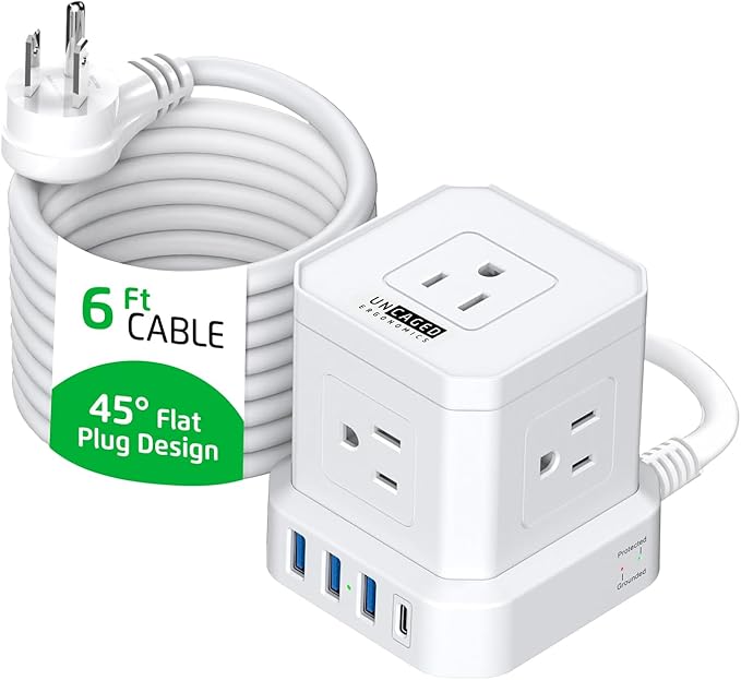 Cube Power Strips with Surge Protection, 6ft Extension Cord with Multiple Outlets, 5 Ac Plugs, 3 USB, 1 Usbc Fast Charging Power Strip with USB Ports, Mountable On/Off Switch Charging Station