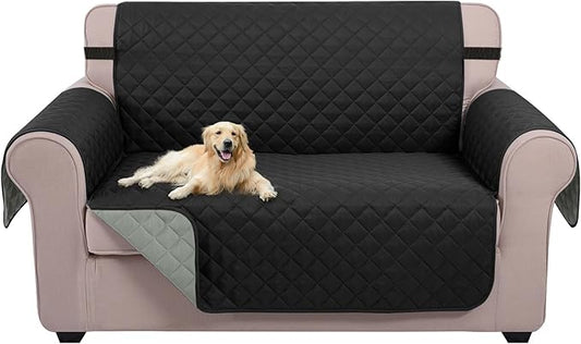 U-NICE HOME Loveseat Sofa Cover Reversible Couch Covers for 2 Cushion Couch for Dogs Furniture Protector Cover with Elastic Straps Water Resistant(Loveseat Small, Black/Grey)