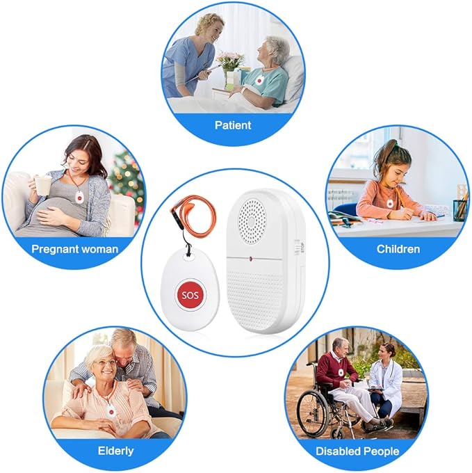 ChunHee Wireless Caregiver Pager Call Button Nurse Alert System Call Bell for Home/Elderly/Patient Emergency Vibration Pager 2 Transmitter+1 Receiver(800+Feet Operating Range)