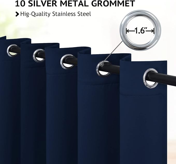 COSVIYA Grommet Blackout Room Darkening Navy Blue Curtains 84 inch Length | - Image 2