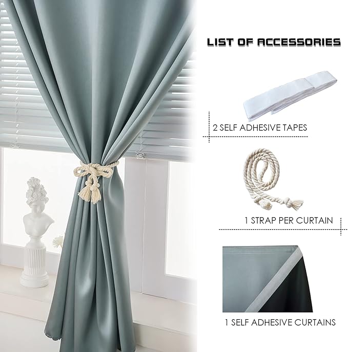 AJAZZ 100% Window Blinds Blackout Portable Blackout Curtains Adhesive Curtains - Image 2