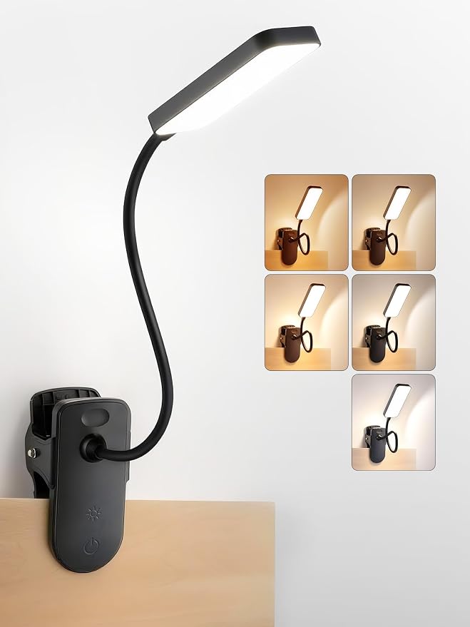 Clip on Light, 9 Brightness+5 Color Rechargeable Lamp, 48 LED Small Desk Lamp | by Unknown