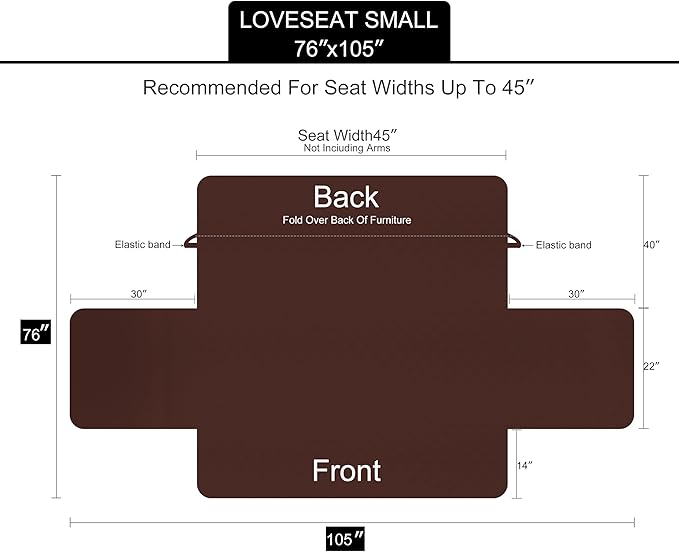 U-NICE HOME Loveseat Sofa Cover Reversible Couch Covers for 2 Cushion Couch for Dogs Furniture Protector Cover with Elastic Straps Water Resistant(Loveseat Small, Black/Black)