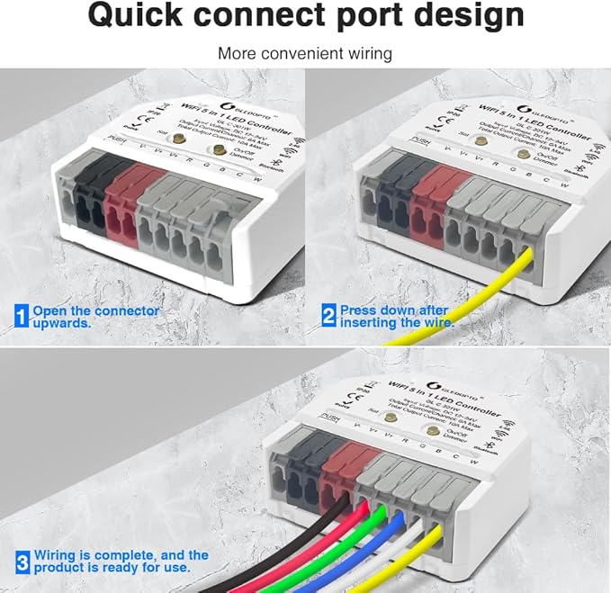 GLEDOPTO WiFi+Bluetooth 5 Modes in 1 Mini LED Strip Controller DC12-24V RGBCCT RGBW RGB CCT WWCW Dimmer Work with Tuya Smart Life App Voice Control for PWM Dimming LED Strip Light