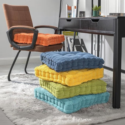 Meditation Floor Pillow Set of 2 Large Square and Round Floor Cushions for Adults White Corduroy Floor Seat Pillows Cushion for Living Room Balcony Tatami Yoga,18x18 Inch