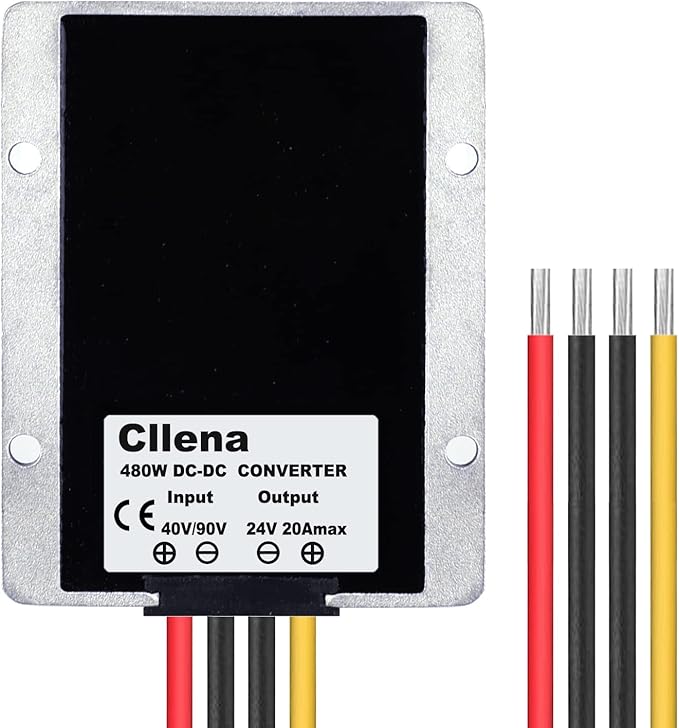 Cllena DC 40V-90V to 24V Converter Voltage Regulator Reducer 48V 60V 72V Step Down to 24V 20A 480W Converter Waterproof Buck Transformer Power Supply for Golf Cart Club Car LED Light