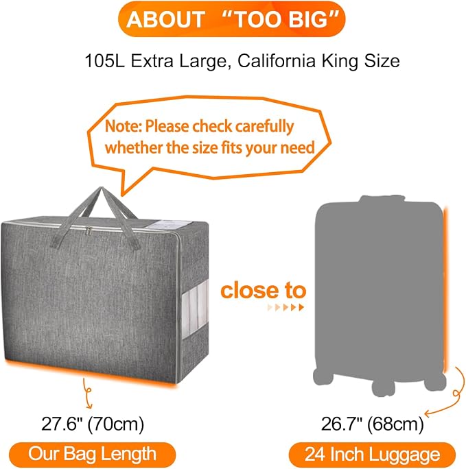 2 Pack 105L Comforter Storage Bags, Extra Large Bedding Storage Bags - Image 5