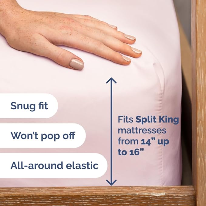 Split Head King Sheet Set – 4 Piece Flex Split Top King Sheets for Adjustable Beds - Fits 14” to 16" Mattress w/ Deep Pockets - Breathable & Cooling - Luxury Bedding and Wrinkle Free - Lavender Pink