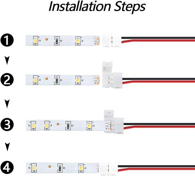 LightingWill 10pcs/Pack Strip to Strip with Wire Solderless Snap Down 2Pin Conductor LED Strip Connector for 8mm Wide 3528 2835 Single Color Flex LED Strips