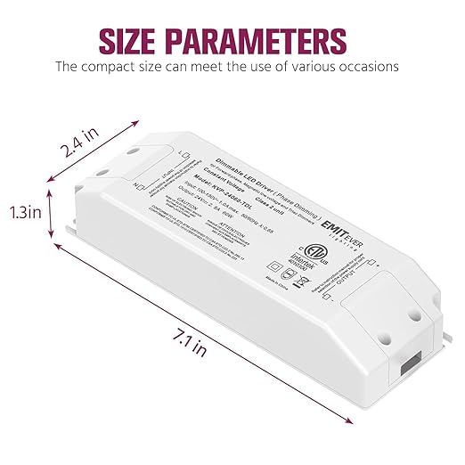 EMITEVER Triac Dimmable Driver,2 Packs 60W Power Supply,AC 120V to DC 24V Transformer,Compatible with Lutron and Leviton Dimmers,for LED Lighting,Class 2,ETL Certified