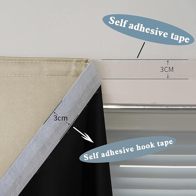 AJAZZ 100% Black Out Curtains Adhesive Blackout Temporary Curtain No Drilling - Image 7