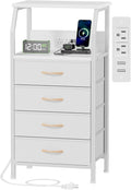 White Nightstand with Charging Station, 4 Drawers Bedside Table | 33.3 Inch by Furnulem
