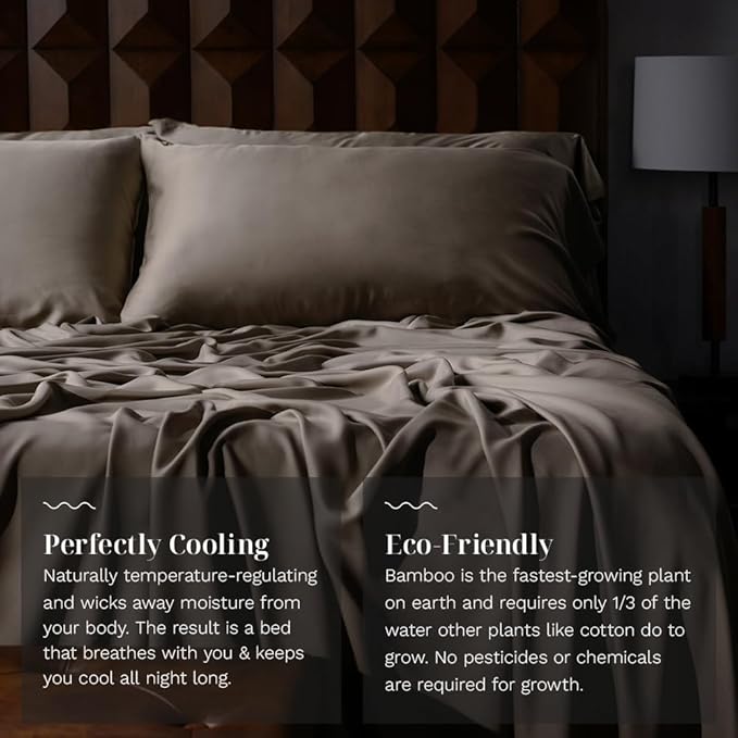 LUXOME Luxury Sheet Set | 100% Rayon (Viscose) from Bamboo | Twin Size - Truffle | Deep Pockets | 3-Piece Set (Fitted, Flat, Pillowcase)