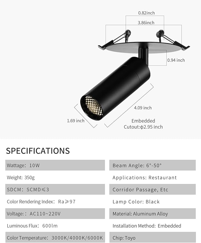 Gpaillumic Zoomable LED Ceiling Spotlight Fixture, Flush Mount Adjustable Spotlight, Indoor Bright Accent Monopoint Fixture for Living Room Bedroom Loft Cafe Bar