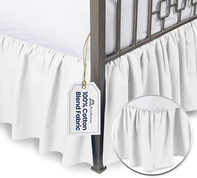 BLISSFORD White Bed Skirt King Size 21 inch Drop - with Split Corners - Cotton Blend Ruffled Bedskirt, Dust Ruffle with Platform, White King Bed Skirt, Machine Washable