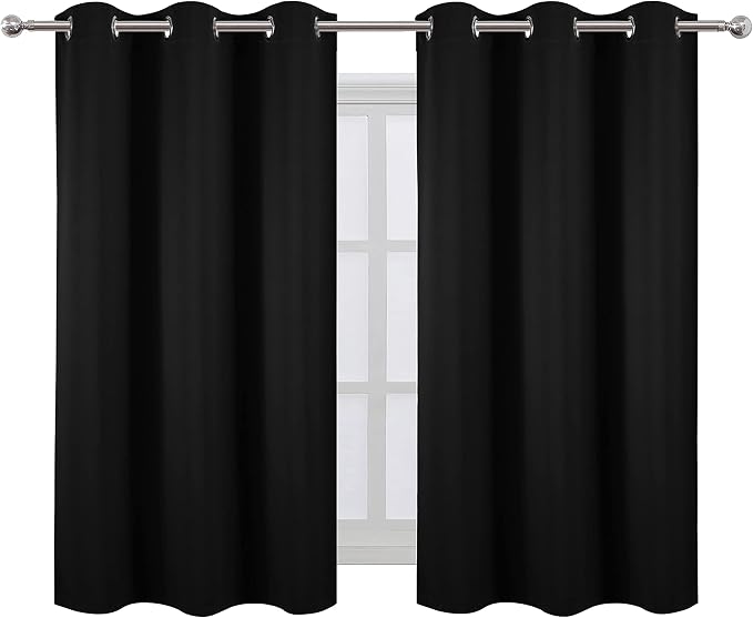 Black Blackout Curtains/38 x 54 Inch/Set of Two Panels Grommet Living Room - Image 2