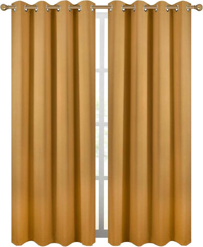 Diraysid Mustard Yellow Grommet Blackout Curtains - Image 2