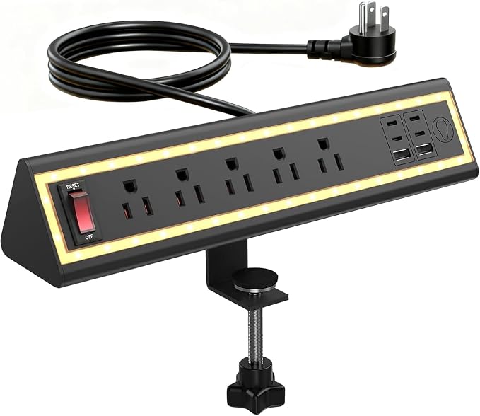 Desk Clamp Power Strip with Nightlight, 40W Fast Charging, 10FT Extension Cord by NYYTGE